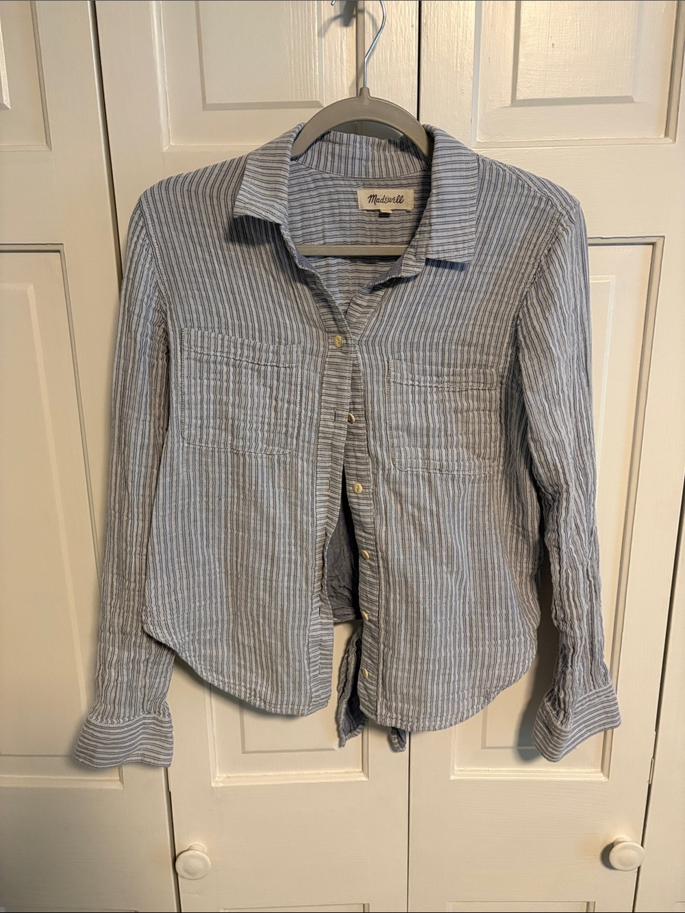 Madewell Light Blue & White Striped Casual Button-Down Shirt